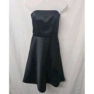 Harolds Sz 0 Strapless Black Semi Formal Dress Satin Flower Y2K NWT Fairy Gothic